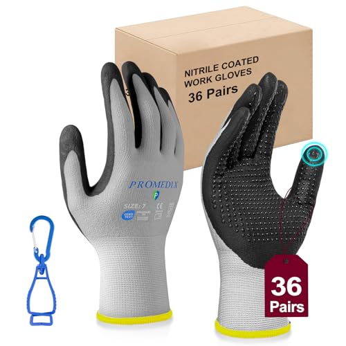 PROMEDIX P Nitrile Coated Work Gloves,MicroFoam Safety Work Gloves Men,Seamless Knit Nylon&spandex Gloves with Grip - color: 36 Pairs-dotted
