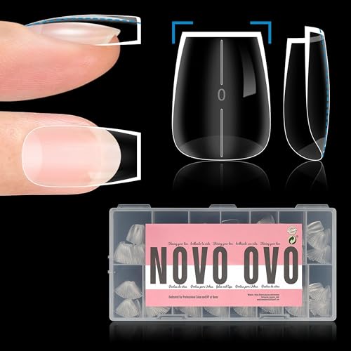 NOVO OVO Short Coffin Thick Natural Nail Tips Press on, No C Curve Ballerina Soak Off Soft Gel Fake Nail Extension, Full Cover False Nails for Acrylic French, Salon DIY x 15 Sizes 510 pcs - color: Short Coffin Thick