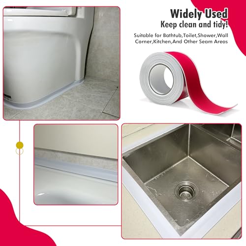 2 Rolls White Caulk Tape Waterproof Self Adhesive, Caulk Strip, Tub Sealer Strip Waterproof, Toilet Sealer Around Toilet Base, Peel and Stick Shower - style: 2 Rolls-RIF