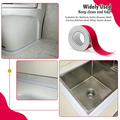 3 Rolls White Caulk Tape for Bathtub Self Adhesive, Peel and Stick Caulk Strip Waterproof, Toilet Base Sealer Strip, Toilet Sealant Tape - style: 3 Rolls-RIF