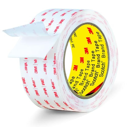3M Double Sided Tape Heavy Duty2in X 9.85ft, Removable Mounting Tape for Wall, White Sticky Foam Tape, Picture Hanging Strips & Poster Hanger, Waterproof Adhesive Strips, Carpet Tape & Rug Gripper - size: 2in X 9.85ft