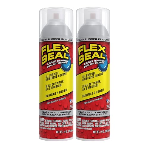Flex Seal, 14 oz, 2-Pack, Clear, Stop Leaks Instantly, Transparent Waterproof Rubber Spray On Sealant Coating, Perfect for Gutters, Wood, RV, Campers, Roof Repair, Skylights, Windows, and More - color: Clear, size: 14 oz (Pack of 2)