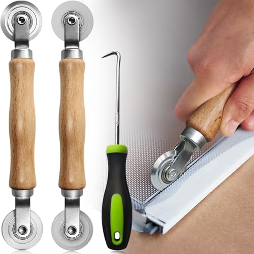 Screen Repair kit, Screen Roller Tool, Steel/Nylon Roller with Bear+Removal Hook, 3 in 1 Window Screen Door Repair Kit,for Installing Door Window Mesh - size: Steel/Nylon Rollers+Pick