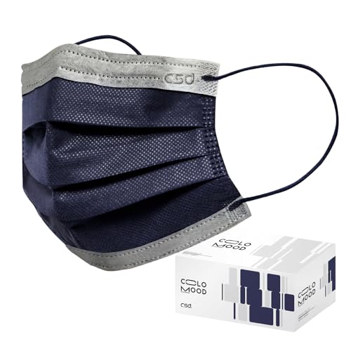 CSD Colo 50 Pcs Navy Blue Disposable Face Masks, 3 Ply Adult Mask with Elastic Ear Loop, Nose Bridge Clip, Breathable Comfortable Mask Great for Indoor, Outdoors Use (Denim Blue) - color: Denim Blue