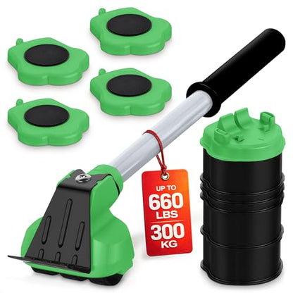 Furniture Jack Lifter Tool – Heavy Furniture Lifter with Wheels and Tool for Moving Appliances, Load Capacity Up to 660 Lbs – Glides Smoothly on Wood, Tile, Laminate, and Other Hard Floor Surfaces - color: Green