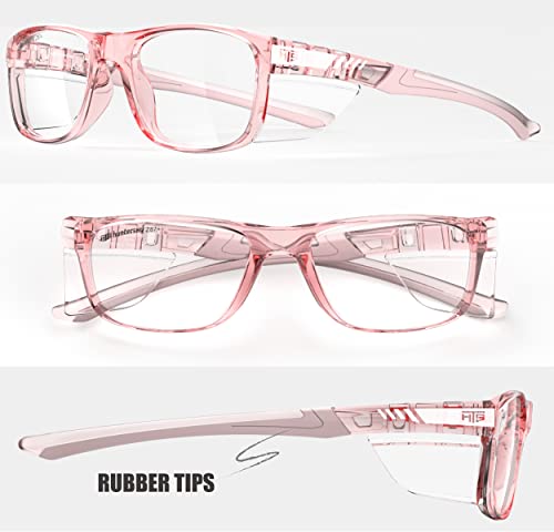 HTS HUNTERSKY TR90NZZ Safety Glasses with Side Shield Small Size Women Men ANSI Z87 Anti Fog Scratch Resistant Lab Pickleball - color: Pink/Clear