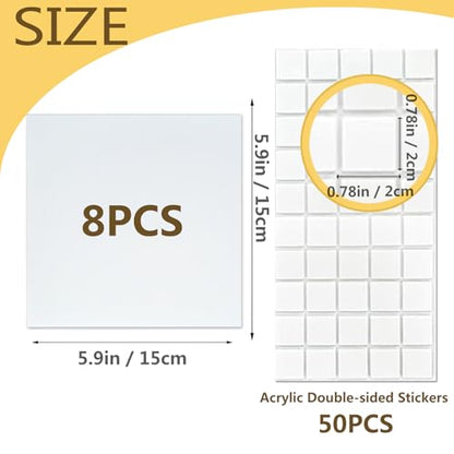 8 Pcs Ceiling Cover Plate, Screwless Wall Hole Cover, Plastic Flat Blank Wall Plate 5.91" with 50 Double-Sided Adhesive Stickers (Square) - style: Square
