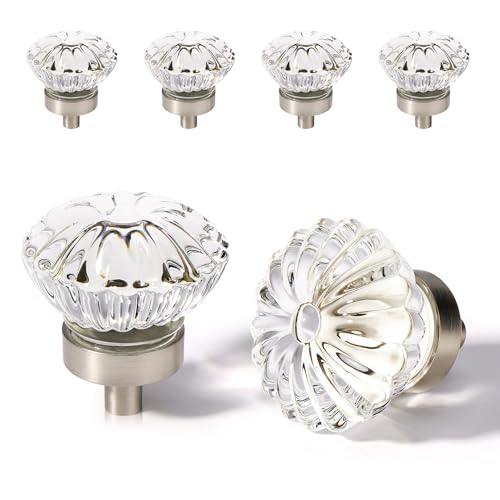Crystal Vintage Cabinet Knobs Cabinets Knob, 4 Pack Flower Glass Brushed Nickel Clear Crystals Small Pull for Closet Dresser Drawers Cupboard Wardrobe, Solid Retro Pulls Old Fashioned Drawer Handle - color: Brushed Nickel, size: 4pack