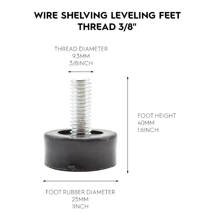 8 Pack 3/8" Wire Shelving Rack Thread Leveling Feet Bolt, Furniture Adjustable Leg for Chair Stool Table Cabinet Cupboard Couch Desk Sofa - style: Leveling Feet 8 Pack