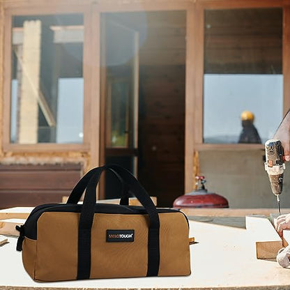 MELOTOUGH Canvas Tool Bag 14 Inch Tool Tote Bag with Zipper Heavy Duty Portable Tool Organizer Bag for Electrician,HVAC,Carpenter,Mechanic,Plumbing(Tan) - color: TanBlack