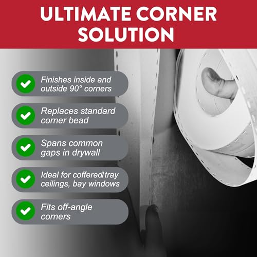 Drywall Tape – Original Drywall Repair Corner Bead – Finishes Inside or Outside 90 Degrees and Off-Angle Corners – Replaces Standard Bead, Uses Less Compound – 100ft Roll - size: 1 Pack
