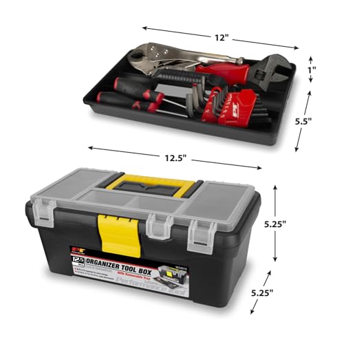 Performance Tool W54012 Heavy Duty Plastic Organizer Tool Box for Workshops and Garages, Black, 12.5-Inch - size: 12" Plastic Tool Box, style: Plastic Tool Box