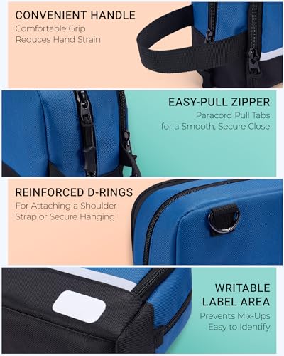 2 Pack Small Tool Bags Zipper Pouch for Organizing, with Adjustable Shoulder Strap & Carabiner, Utility Small Tool Pouch with Multi Pocket Compartments and Label Area (12" & 10") - color: Blue 2 Pack