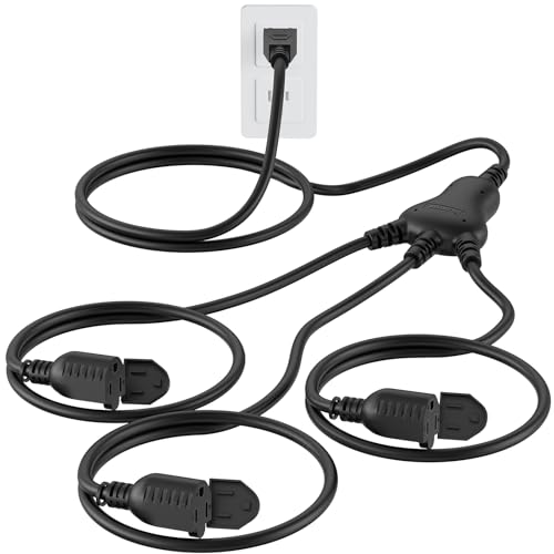 PLUGTUL 12FT Outdoor Extension Cord with Multiple Outlets, 1 to 3 Splitter Max 6FT End to Male Plug (Total 12FT) 16/3 SJTW Waterproof Power Cord for Halloween Christmas, ETL Listed, Black - color: Black, size: 12FT