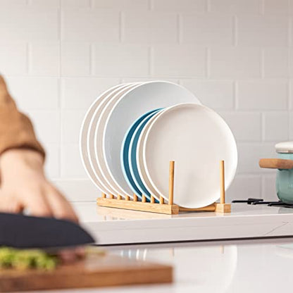 HBlife Bamboo Dish Plate Bowl Cup Book Pot Lid Cutting Board Drying Rack Stand Drainer Storage Holder Organizer Kitchen Cabinet（Keep Dry） - color: Bamboo 8 Slots 1pcs