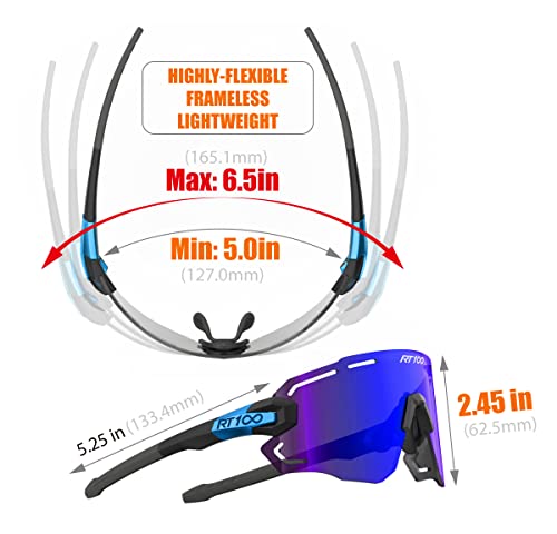 RIDE YOUR WAY Professional wrap around Frameless Cycling Sunglasses for Men and Women - color: Black Blue-blue Ml