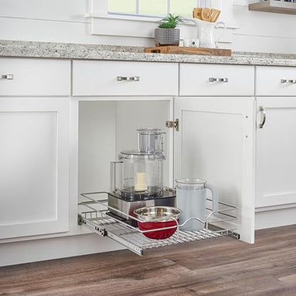 Rev-A-Shelf Kitchen Cabinet Pullout Shelf and Drawer Organizer Slide Out Pantry Storage Basket in Multiple Sizes, 21 x 22 In, 5WB1-2122CR-1 - size: 21" W X 22"d, style: Single Tier