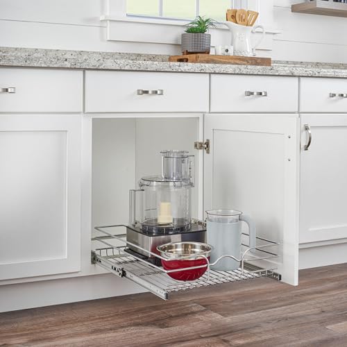 Rev-A-Shelf Kitchen Cabinet Pullout Shelf and Drawer Organizer Slide Out Pantry Storage Basket in Multiple Sizes, 21 x 22 In, 5WB1-2122CR-1 - size: 21" W X 22"d, style: Single Tier