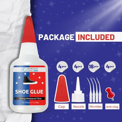 Adhesive Guru Professional Shoe Glue (4x0.7 oz), Shoe Sole Repair, Ultimate Shoe Repair Glue, Suitable for Sports Shoes, Sneakers, Boots, Sandals etc. Compatible with CA Accelerator - 4 Pack - size: 4 Pack, style: Shoe Glue