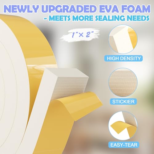 1"×2" EVA Foam Strips with Adhesive Weather Stripping Tape Larger Foam Weather Stripping Strip for Large Gap Insulation (1"×2",13FT,White) - color: White, size: 13ft (2"×1")