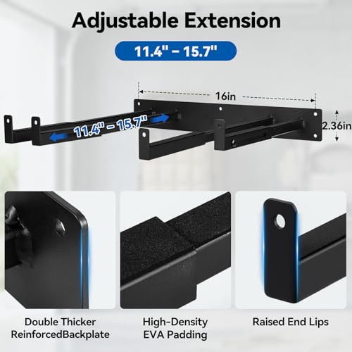 Expandable Folding Chair Storage Racks 2 Pack, Adjustable 11.4"–15.7" Folding Chair Rack, Heavy Duty Wall Mount Garage Organizer Hooks with EVA Padding, Hold 200 lbs Each