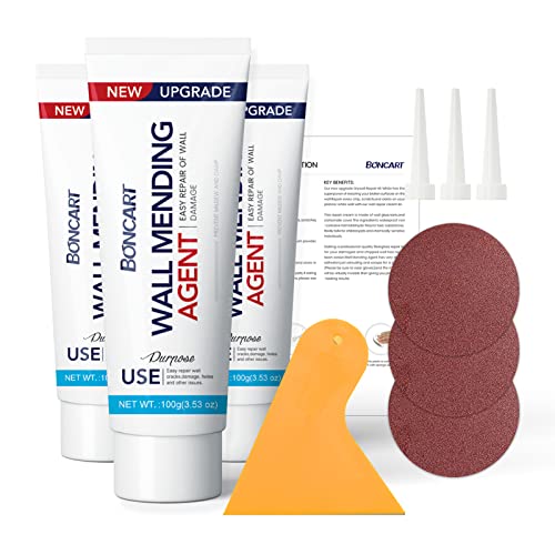 BONCART Drywall Repair Kit, Spackle Wall Repair Kit, 3 Pack Wall Mending Agent Putty, Wall Repair Paste Plaster for Wall Crack/Nail Hole, Wall Hole Filler with Scraper/Sandpaper - style: 3Pack