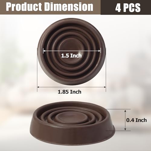 4 Pack 1.5 x 1.5 Inch Round Rubber Caster Cups, Non Slip Furniture Pads Furniture Coasters, Non Skid Furniture Feet Anti Slide Floor Protector for Bed Couch Chair Table Stoppers (Brown) - size: 1.5 Inch