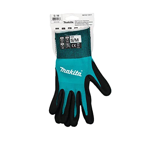 Makita Unisex FitknitÂ T 04117 FitKnit Cut Level 1 Nitrile Coated Dipped Gloves Small Medium, Teal/Black, Small Medium US - size: Small-Medium