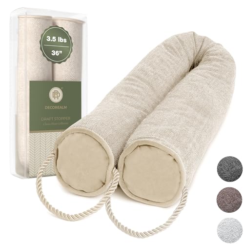 Under Door Draft Stopper and Blocker, Draft Guard for Doors and Windows, Decorative Fabric Cylinder Blocker Provides Weighted Door Insulation by DECOREALM (Beige, 36 Inches) - color: Oatmeal, size: 36"