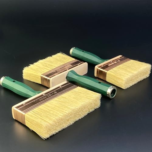 Deck Stain Brush Set, 3 Pack Large Paint Brushes (4", 5", 6") with Threaded Extension Hole, Deck Stain Applicator, Masonry Brush, Stain Brushes for Wood Deck, Fence, Walls and Furniture - color: Green, 4", 5", 6"