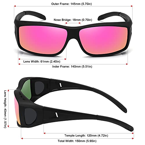 MEETSUN Fit Over Glasses Sunglasses for Men Women,Wrap Around Sunglasses Polarized UV400 Protection - color: (Z1)matte Black Frame-purple Mirror Lens