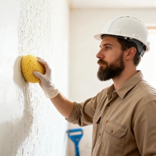 7-Piece Drywall Texture Repair Kit, 4 Knockdown Texture Sponges, 1 Scraper & 1 Pairs Gloves, for DIY Wall & Ceiling Patch, Matching Orange Peel & Splatter Texture