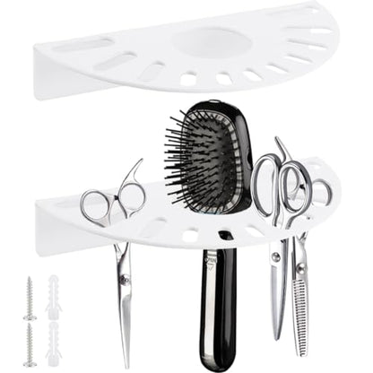 AHANDMAKER 2 Pcs Acrylic Scissors Holder Wall Mounted Grooming Shear Holder Grooming Tool Organizer Rack for Grooming Salon Hairdresser Barber Shop Decoration, Semi Circular 4x7.87x1.6in White