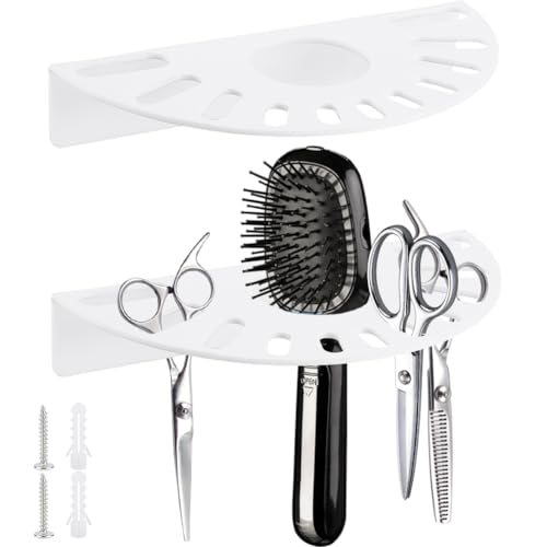 AHANDMAKER 2 Pcs Acrylic Scissors Holder Wall Mounted Grooming Shear Holder Grooming Tool Organizer Rack for Grooming Salon Hairdresser Barber Shop Decoration, Semi Circular 4x7.87x1.6in White