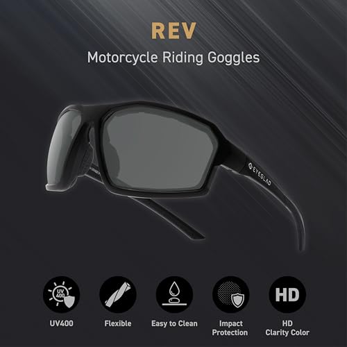 REV Z87+ Powersports Motorcycle Riding Goggles HD High Contrast UV400 Sports Wrap Sunglasses Safety Glasses - color: Phantom Grey