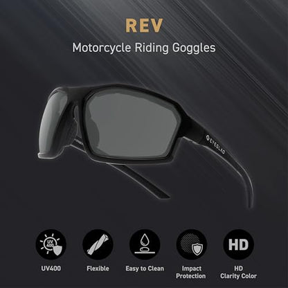 REV Z87+ Powersports Motorcycle Riding Goggles HD High Contrast UV400 Sports Wrap Sunglasses Safety Glasses - color: Phantom Grey