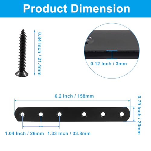 8 Pcs 6 Inch Straight Bracket, Stainless Steel Flat Mending Brace, Black Connector Plate with Mounting Screws & Screwdriver for Furniture Repair, Fixing - size: Black, 6" x 0.8"