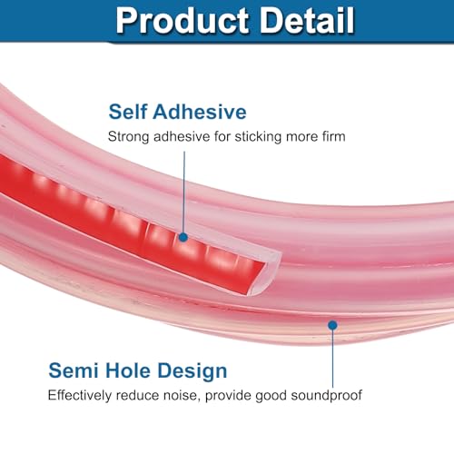 PATIKIL Silicone Weather Stripping Door Seal, 9.8 ft D Shape Weather Stripping Self Adhesive Door Seal Strip for Door Frame, Window Sealing, Large Gap, 1/5" Wx5/128 Tx5/32 H, Clear/Red - size: 9.8 ft Long, 1/5"Wx5/128"Tx5/32"H