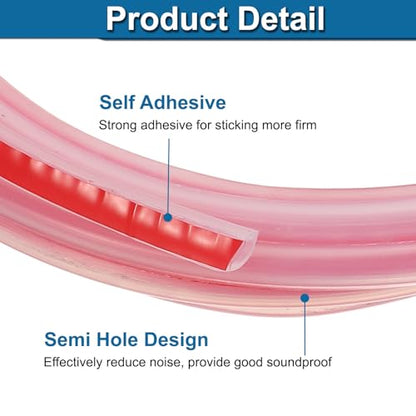 PATIKIL Silicone Weather Stripping Door Seal, 9.8 ft D Shape Weather Stripping Self Adhesive Door Seal Strip for Door Frame, Window Sealing, Large Gap, 1/5" Wx5/128 Tx5/32 H, Clear/Red - size: 9.8 ft Long, 1/5"Wx5/128"Tx5/32"H