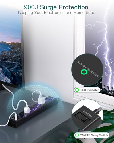 Surge Protector Power Strip - Extension Cord with Addtam 6 AC Outlets 4 USB (2 USB-C Ports), 1875W/15A, Flat Plug with Overload Surge Protection, Outlet Extender for Home Office Dorm Room Essentials - style: Braided Cord