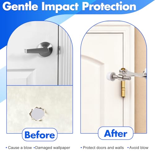 Azureal Door Stopper Hinge 3P, Adjustable Heavy Duty Hinge Door Stopper, 2-1/2" x 1-3/4'' Hinge Pin Door Stop with White Rubber Bumper Tips, Satin Nickel