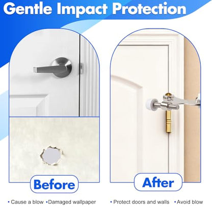 Azureal Door Stopper Hinge 3P, Adjustable Heavy Duty Hinge Door Stopper, 2-1/2" x 1-3/4'' Hinge Pin Door Stop with White Rubber Bumper Tips, Satin Nickel