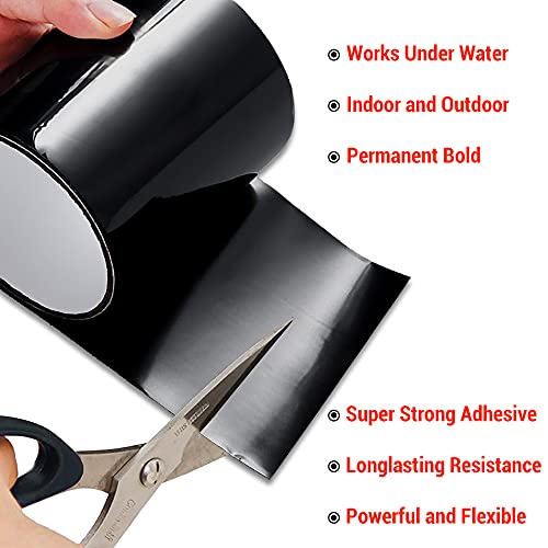CANOPUS Patch and Seal Tape, Waterproof Tape for Indoor & Outdoor Use, Heavy Duty Thick Rubberized Repair Tape, Fix Leaks on Hoses, Pipes, Gutters, Roofs, Boats, Pools, 4" x 5' Black - color: Black