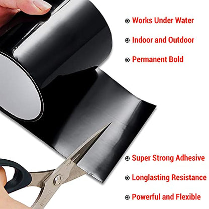CANOPUS Patch and Seal Tape, Waterproof Tape for Indoor & Outdoor Use, Heavy Duty Thick Rubberized Repair Tape, Fix Leaks on Hoses, Pipes, Gutters, Roofs, Boats, Pools, 4" x 5' Black - color: Black