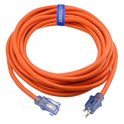 Clear Power Indoor/Outdoor Extension Cord, 25 Ft, Orange, 16AWG, 13A, SJTW [ETL Listed] 3 Prong Grounded Plug, 16/3, Water & Weather Resistant, Flame Retardant w/Power Indicator Light (CP11116) - color: Orange, size: 25 ft, style: Indoor/Outdoor w/Lighted