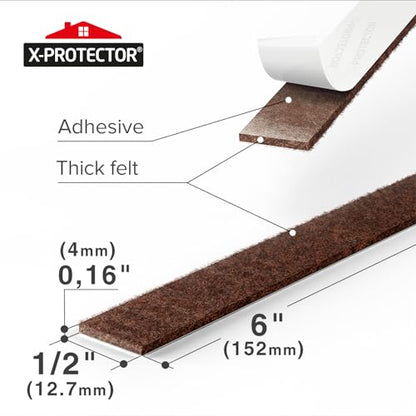 X-Protector Felt Furniture Pads - 20 PCS 6 x 1/2" - Premium Felt Strips with Adhesive Backing - Rectangular Furniture Pads for Hardwood Floors - Cut Furniture Felt Pads to Size You Need! (Brown) - size: 6 x 1/2 inch