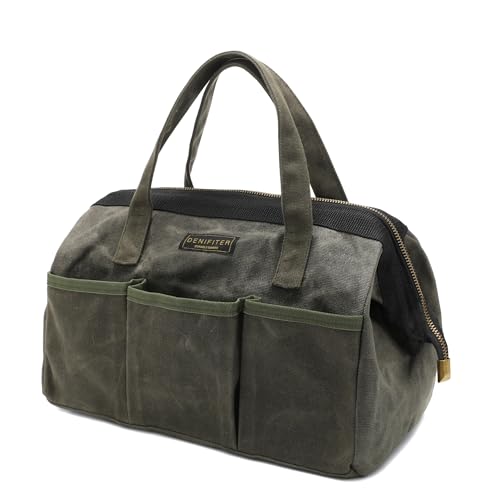 13-inch Tool Bag, Heavy Duty Wide Mouth Water-Resistant Tool Bag, Tool Tote with Handle for Tools, Wrenches, Screwdrivers (13 X 7.8 X 9 inch) | ArmyGreen - color: ArmyGreen_13IN, size: 13 Inch