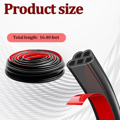 Car Door Seal Strip, 16.4FT Rubber Double Layer Soundproof Vehicle Window Weather Stripping, 5-Holes Noise Insulation Auto Seal Weatherstrip Edge Protector Trim, Universal for Vehicle - color: 5 Holes/16.4FT