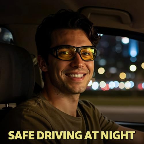 Myiaur Night Vision Glasses for Men Women, Polarized Fit Over Wrap Around Driving Glasses, Anti Glare and UV400 Protection - color: A01 Black/ Yellow Night Vision Glasses