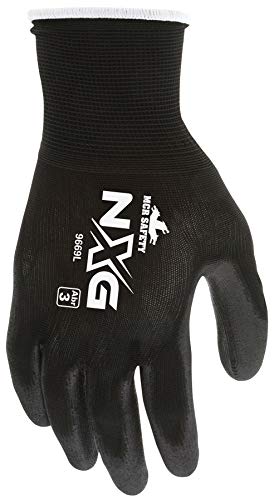MCR Safety 9669S Nylon Knitted Shell MCR Safetys with Black PU Dipped Palm and Fingers, Black, Small, 1-Pair - size: Small (Pack of 1)